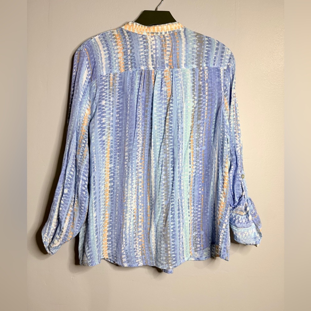 #5) Ruby Rd. Blue And Orange Patterned Button Up … - image 2